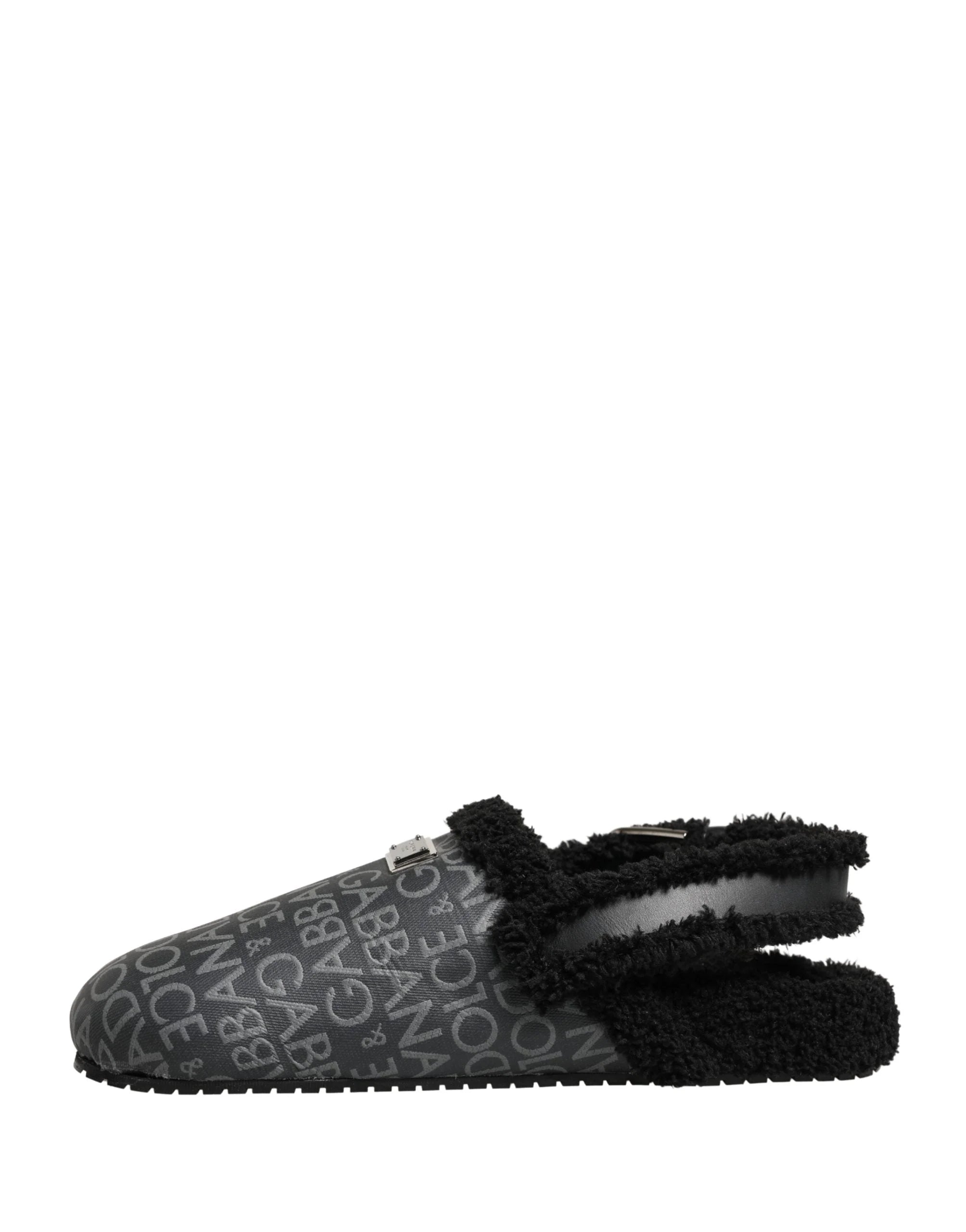 Dolce & Gabbana Gray Faux Fur Jacquard Mules Sandals Shoes - EU44/US11