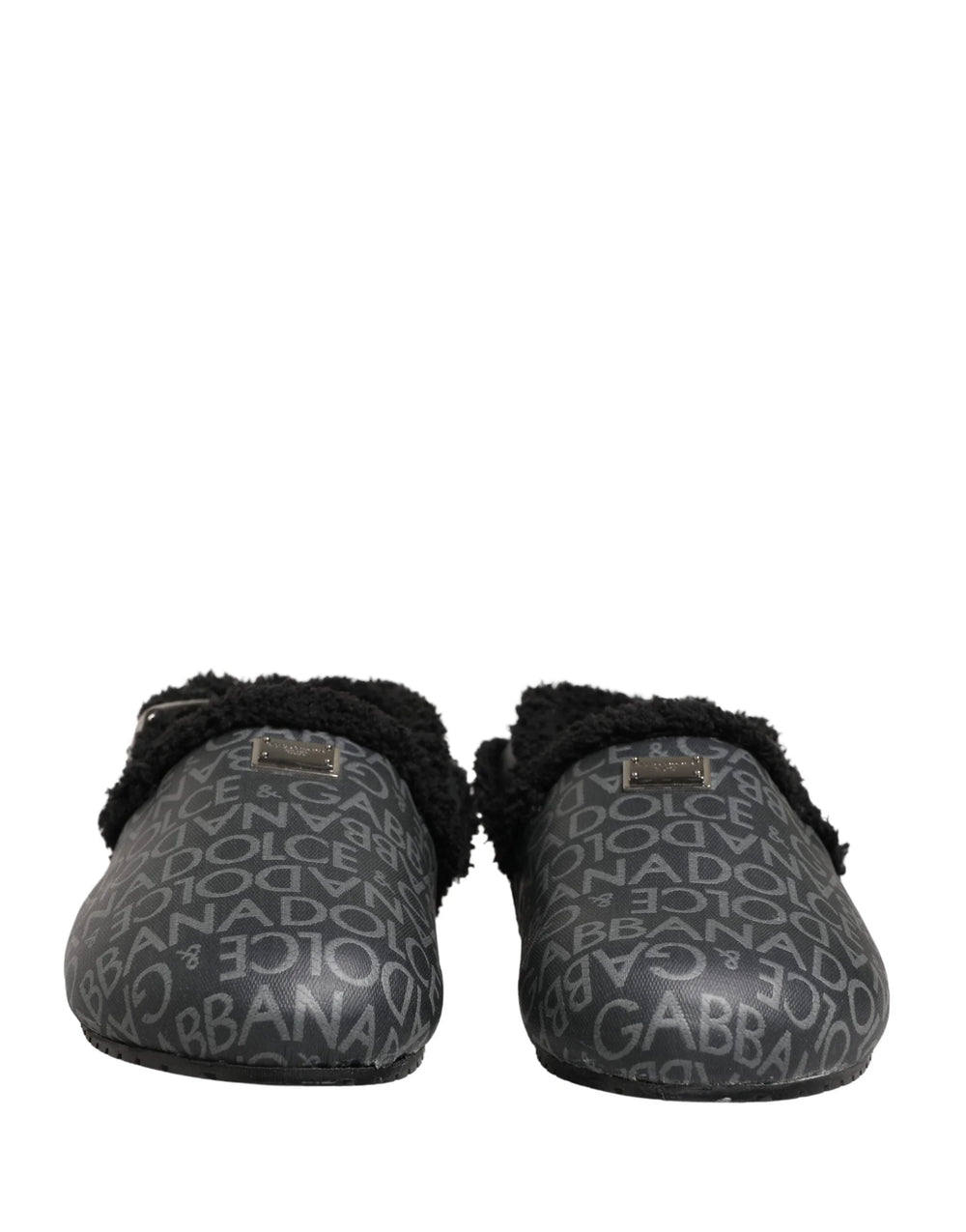 Dolce & Gabbana Gray Faux Fur Jacquard Mules Sandals Shoes - EU44/US11