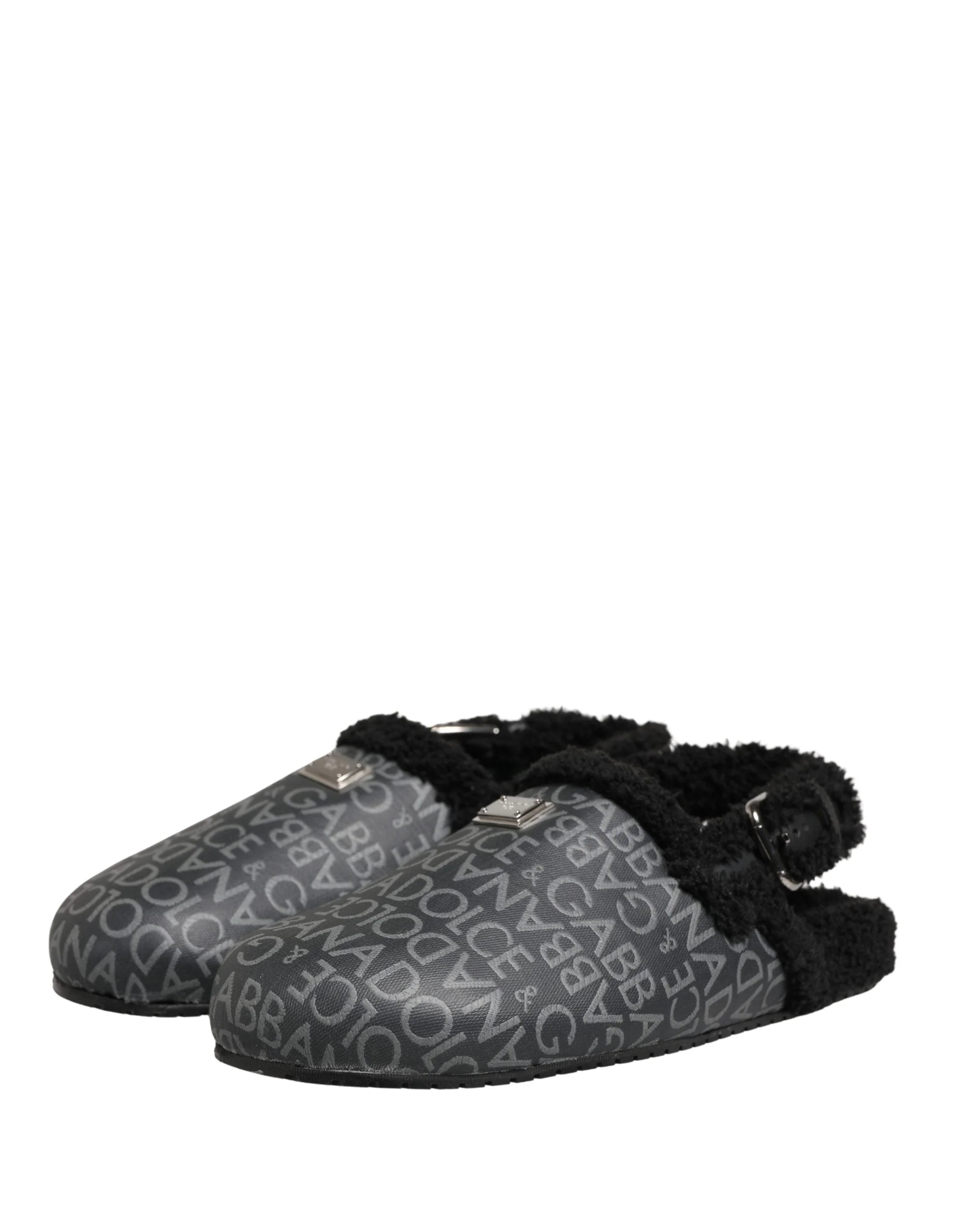Dolce & Gabbana Gray Faux Fur Jacquard Mules Sandals Shoes - EU44/US11