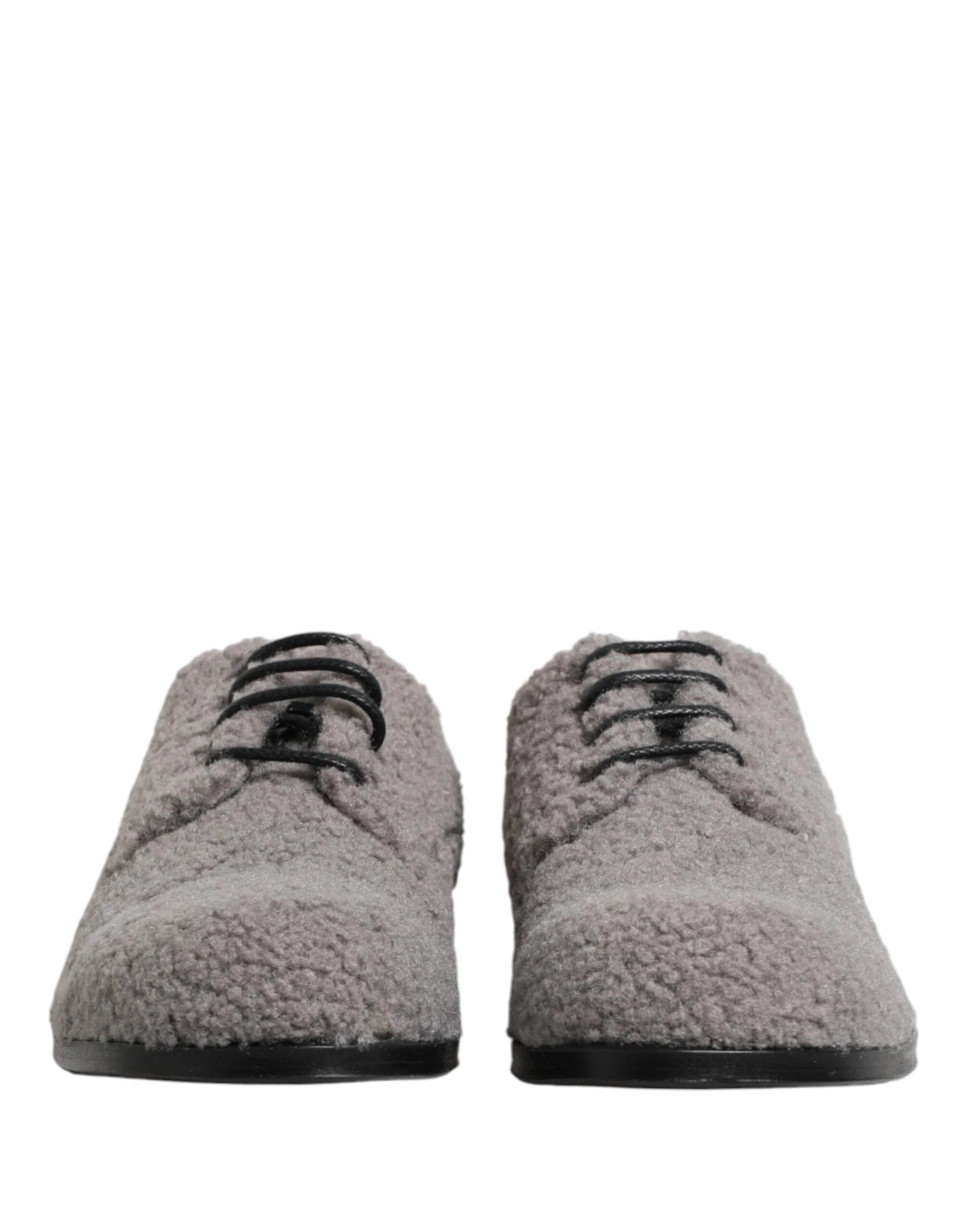 Dolce & Gabbana Gray Fleece Lace Up Men Derby Dress Shoes - EU42/US9