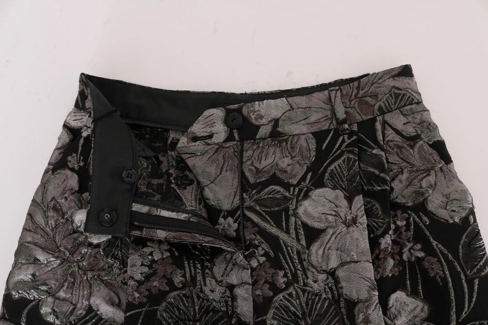 Dolce & Gabbana Gray Floral Brocade High Waist Shorts - IT40|S - Short Trousers