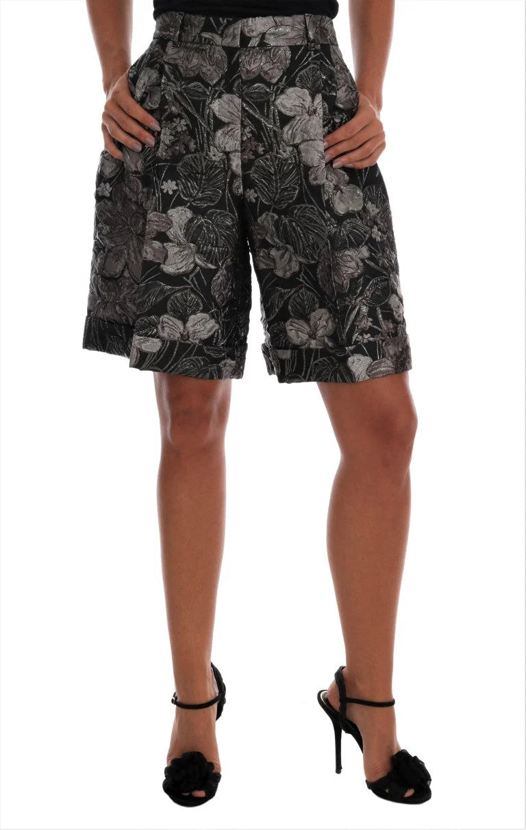 Dolce & Gabbana Gray Floral Brocade High Waist Shorts - IT40|S - Short Trousers