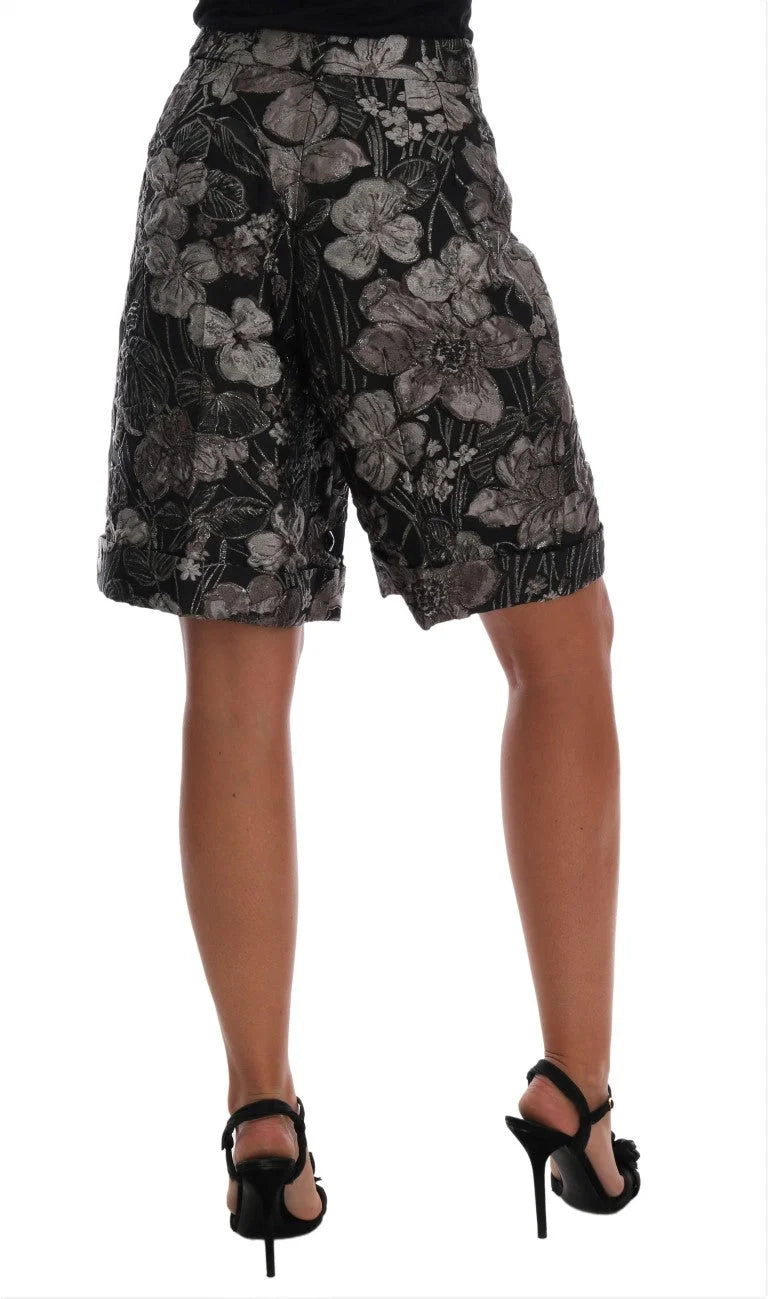 Dolce & Gabbana Gray Floral Brocade High Waist Shorts - IT40|S - Short Trousers
