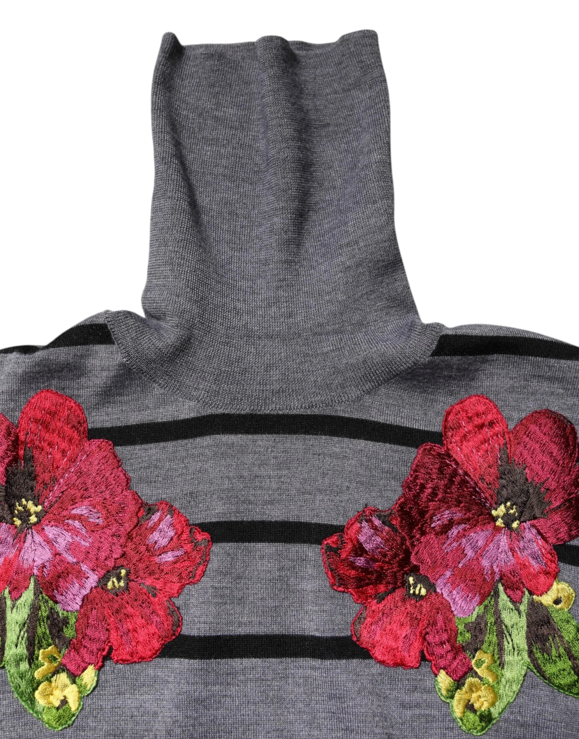 Dolce & Gabbana Gray Floral Embroidery Pullover Sweater - IT36|XXS - Sweaters
