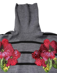Dolce & Gabbana Gray Floral Embroidery Pullover Sweater - IT36|XXS - Sweaters