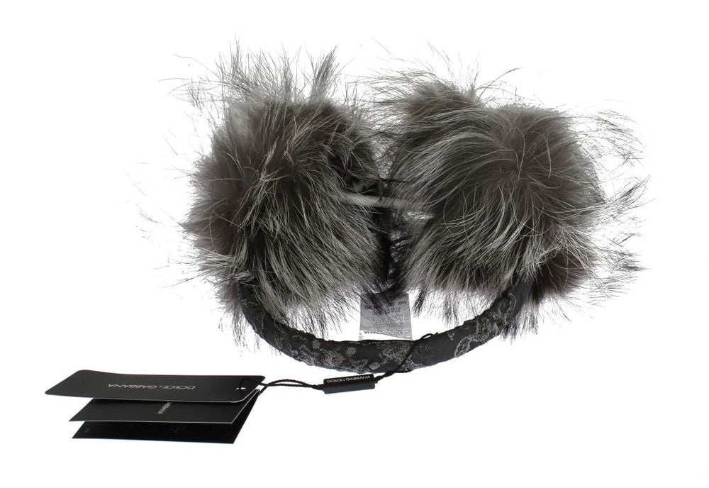 Dolce & Gabbana Gray Fox Fur Crystal Ear Muffs - Earmuffs