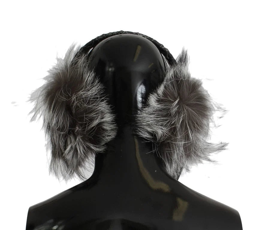 Dolce & Gabbana Gray Fox Fur Crystal Ear Muffs - Earmuffs