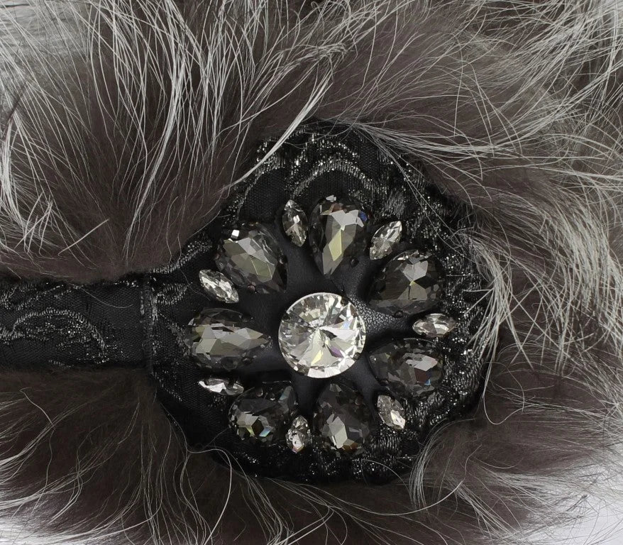 Dolce & Gabbana Gray Fox Fur Crystal Ear Muffs - Earmuffs