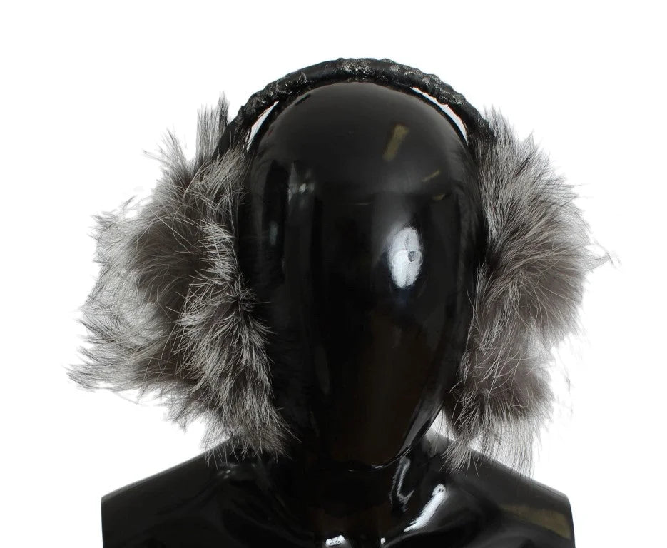 Dolce & Gabbana Gray Fox Fur Crystal Ear Muffs - Earmuffs