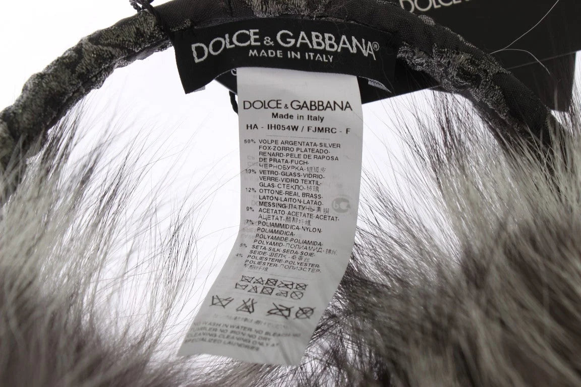 Dolce & Gabbana Gray Fox Fur Crystal Ear Muffs - Earmuffs