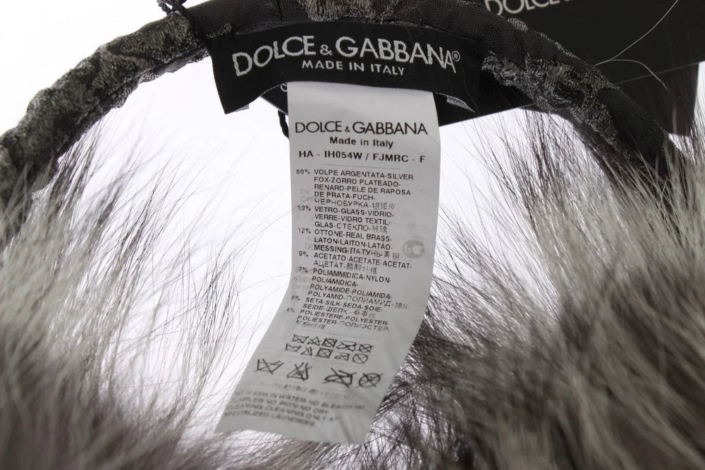 Dolce & Gabbana Gray Fox Fur Crystal Ear Muffs - Earmuffs