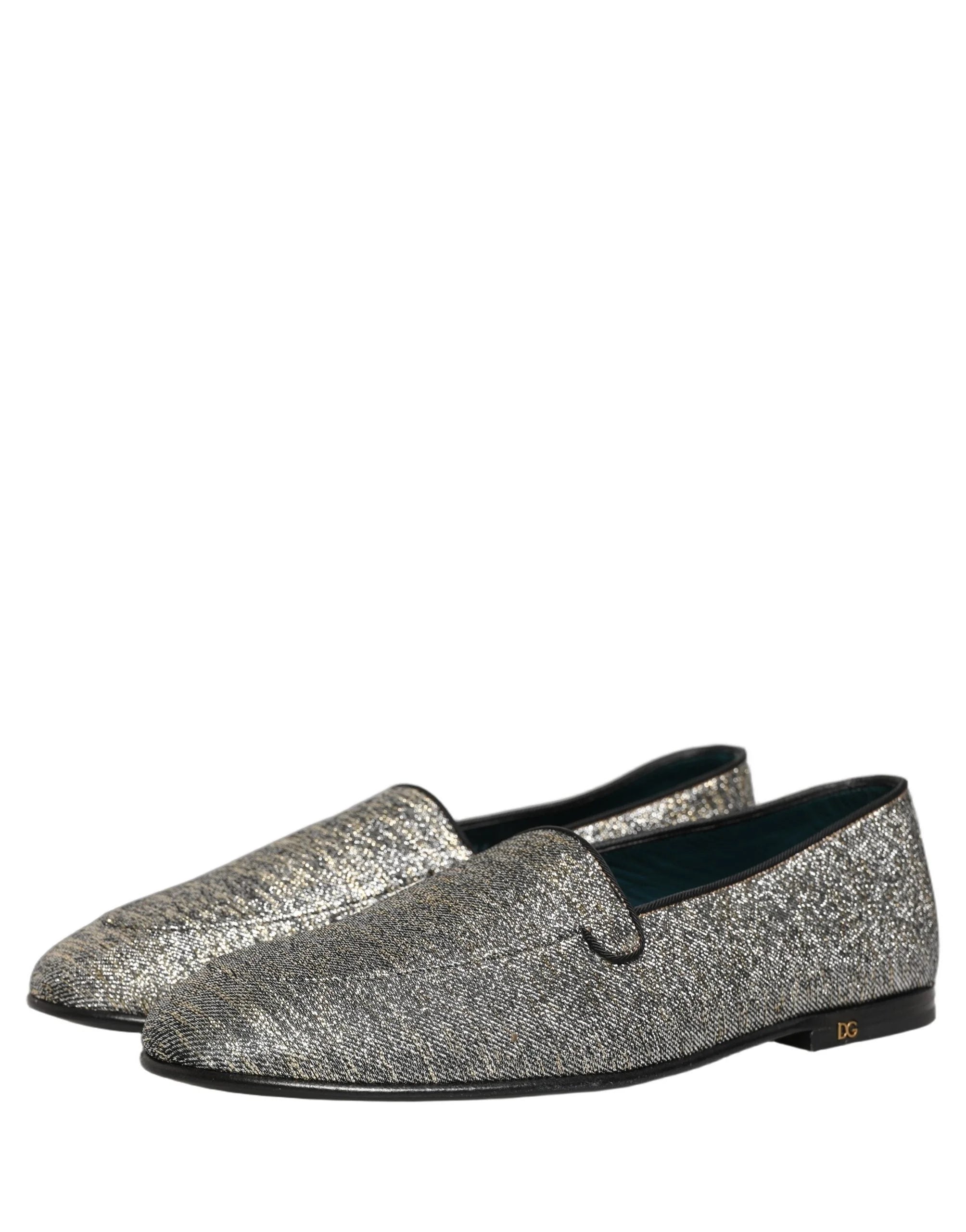 Dolce & Gabbana Gray Glitter Lurex DG Logo Dress Loafers Shoes - EU42/US9