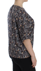 Dolce & Gabbana Gray Gold Key Print Silk Blouse T-shirt - Blouses