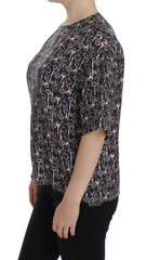 Dolce & Gabbana Gray Gold Key Print Silk Blouse T-shirt - Blouses