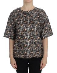 Dolce & Gabbana Gray Gold Key Print Silk Blouse T-shirt - Blouses