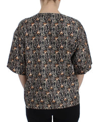 Dolce & Gabbana Gray Gold Key Print Silk Blouse T-shirt - Blouses