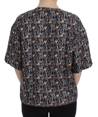 Dolce & Gabbana Gray Gold Key Print Silk Blouse T-shirt - Blouses