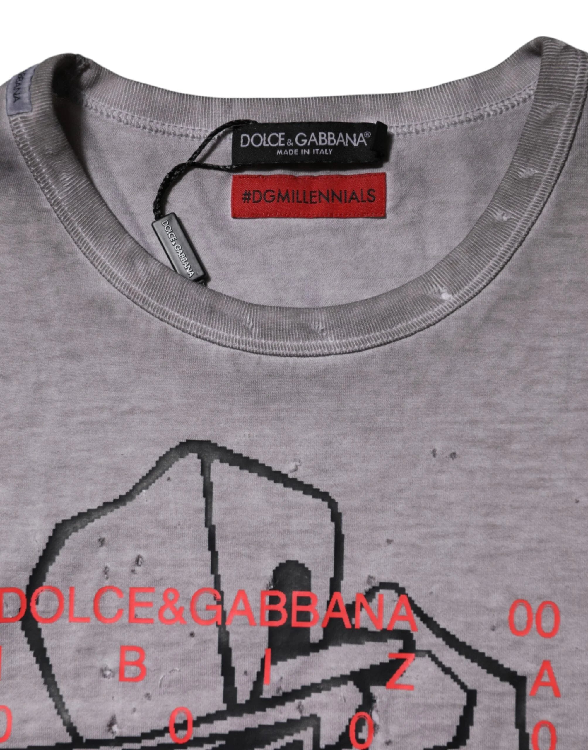 Dolce & Gabbana Gray Graphic Print Cotton Crew Neck T-shirt - IT52 | XL - T-Shirts