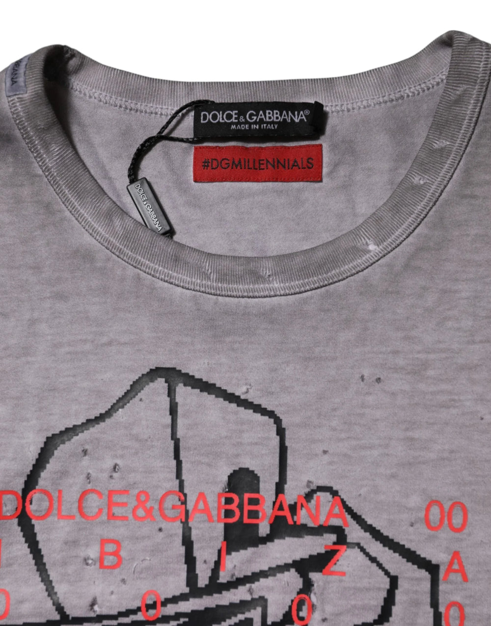 Dolce & Gabbana Gray Graphic Print Cotton Crew Neck T-shirt - IT52 | XL - T-Shirts