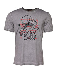 Dolce & Gabbana Gray Graphic Print Cotton Crew Neck T-shirt - IT52 | XL - T-Shirts