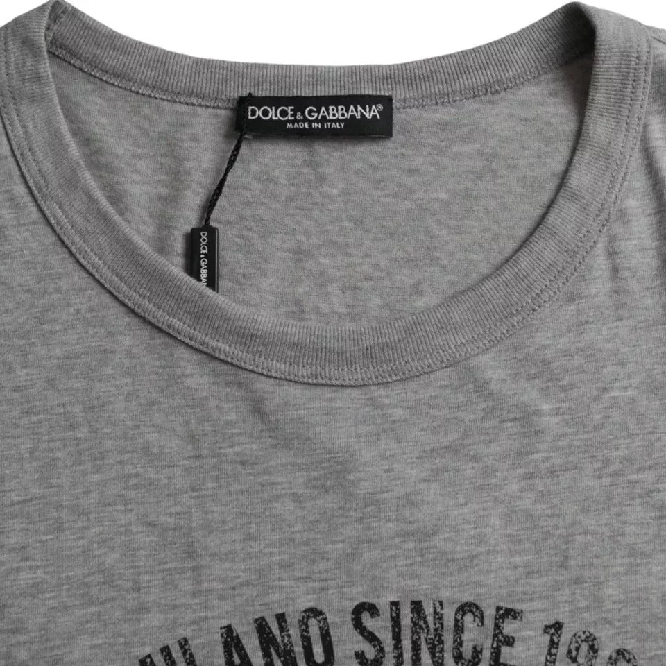 Dolce & Gabbana Gray Graphic Print Cotton Round Neck T-shirt - IT54 | XL - T-Shirts