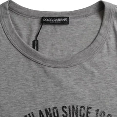 Dolce & Gabbana Gray Graphic Print Cotton Round Neck T-shirt - IT54 | XL - T-Shirts