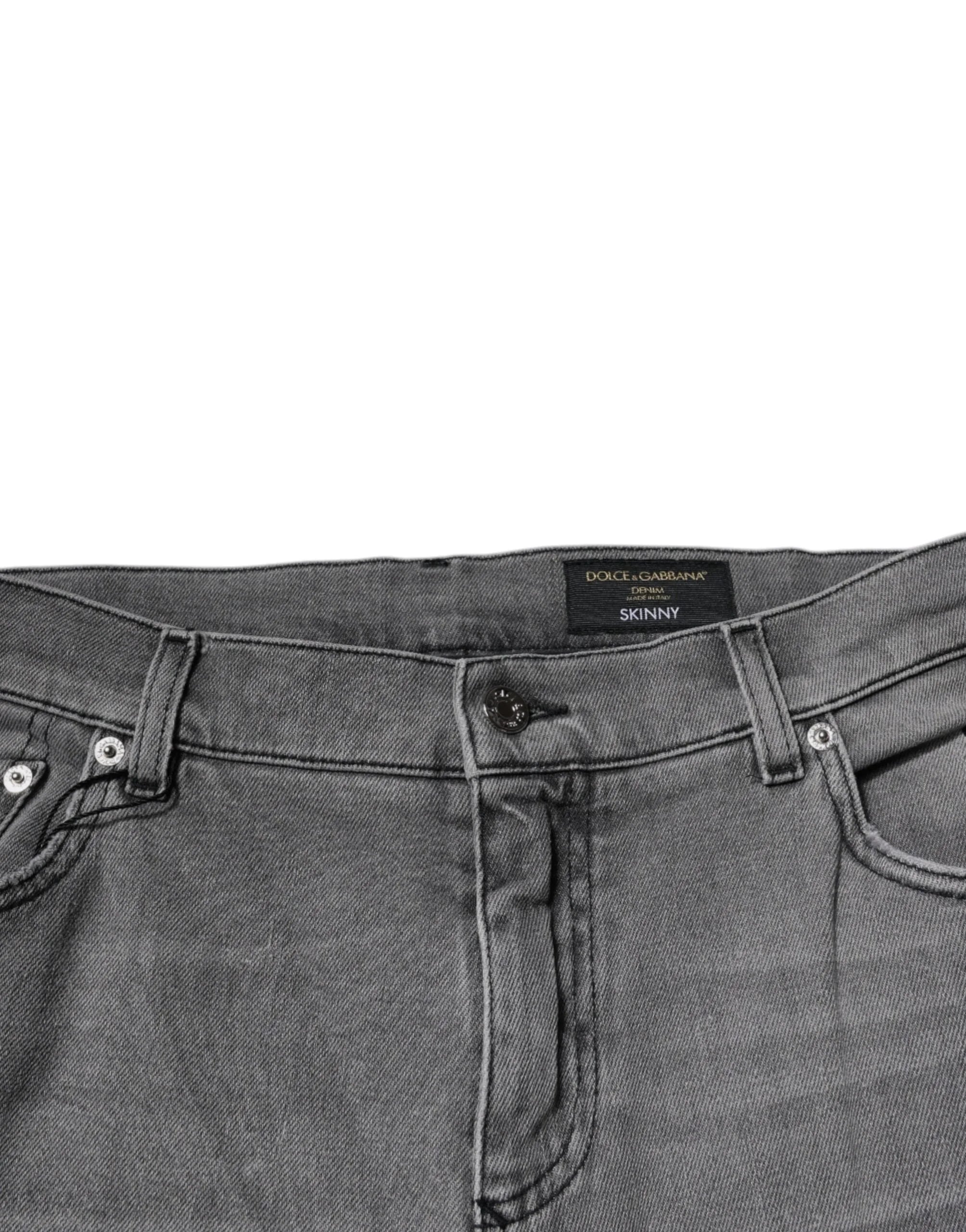 Dolce & Gabbana Gray Graphic Print Cotton Skinny Denim Jeans - IT54 | XL - Jeans