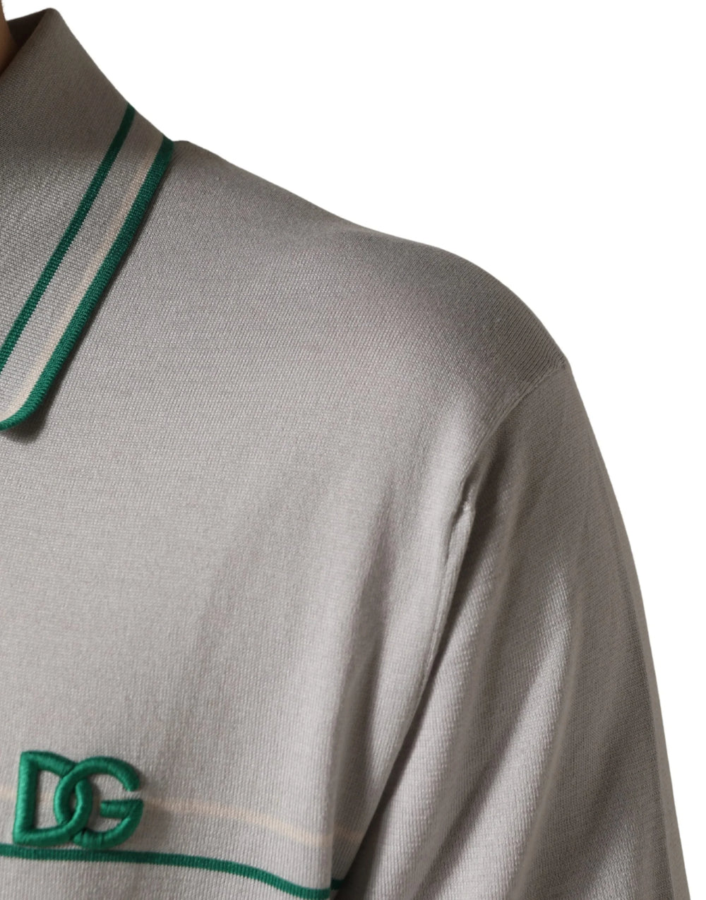 Dolce & Gabbana Gray Green Striped Logo Silk Polo T-shirt - IT56 | XXL