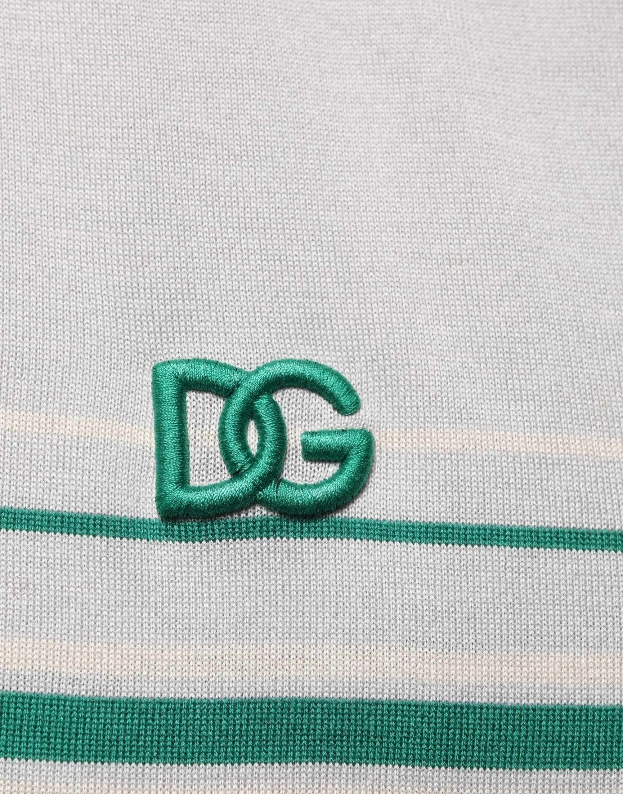 Dolce & Gabbana Gray Green Striped Logo Silk Polo T-shirt - IT56 | XXL