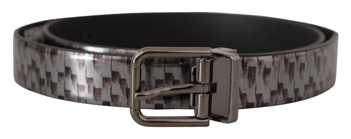 Dolce & Gabbana Gray Herringbone Leather Gray 3D Metal Buckle Belt - 90 cm / 36 Inches - Belts