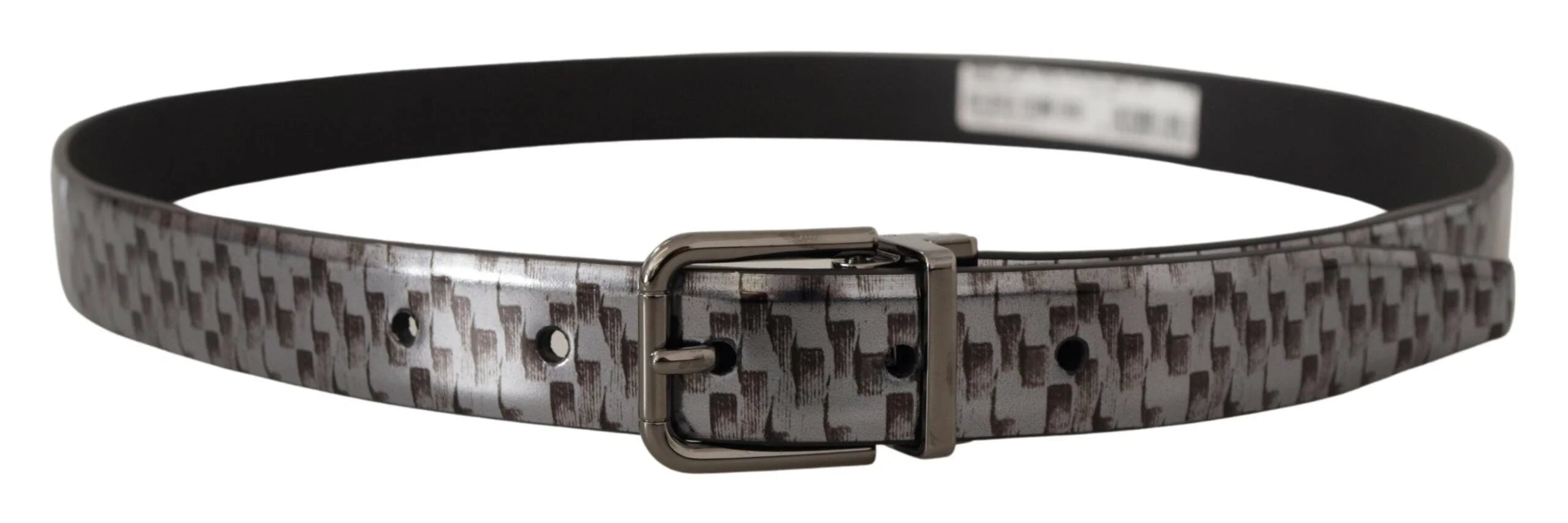 Dolce & Gabbana Gray Herringbone Leather Gray 3D Metal Buckle Belt - 90 cm / 36 Inches - Belts