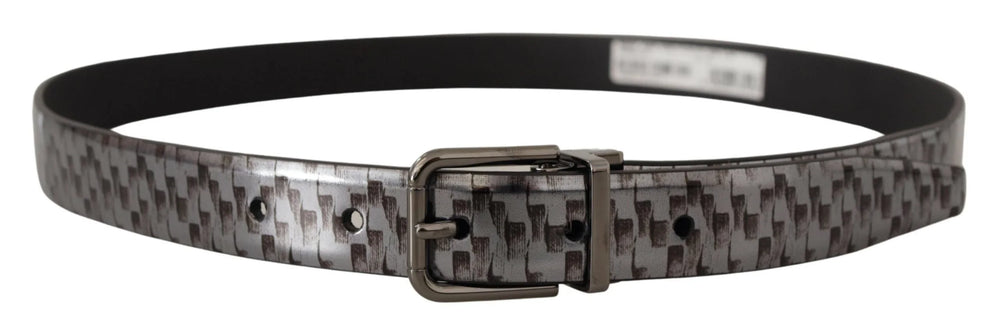 Dolce & Gabbana Gray Herringbone Leather Gray 3D Metal Buckle Belt - 90 cm / 36 Inches - Belts