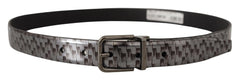 Dolce & Gabbana Gray Herringbone Leather Gray 3D Metal Buckle Belt - 90 cm / 36 Inches - Belts