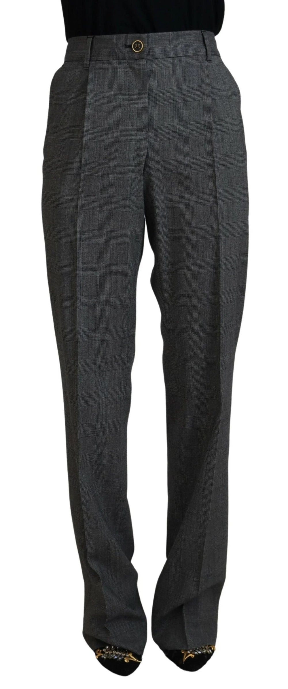 Dolce & Gabbana Gray High Waist Women Wool Pants - IT40|S - Trousers