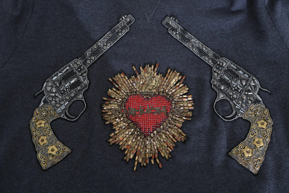 Dolce & Gabbana Gray Hooded Red Crystal Heart Gun Sweater - Hoodies