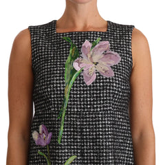 Dolce & Gabbana Gray Houndstooth Floral Appliqué Shift Mini Dress - IT40|S - Dresses