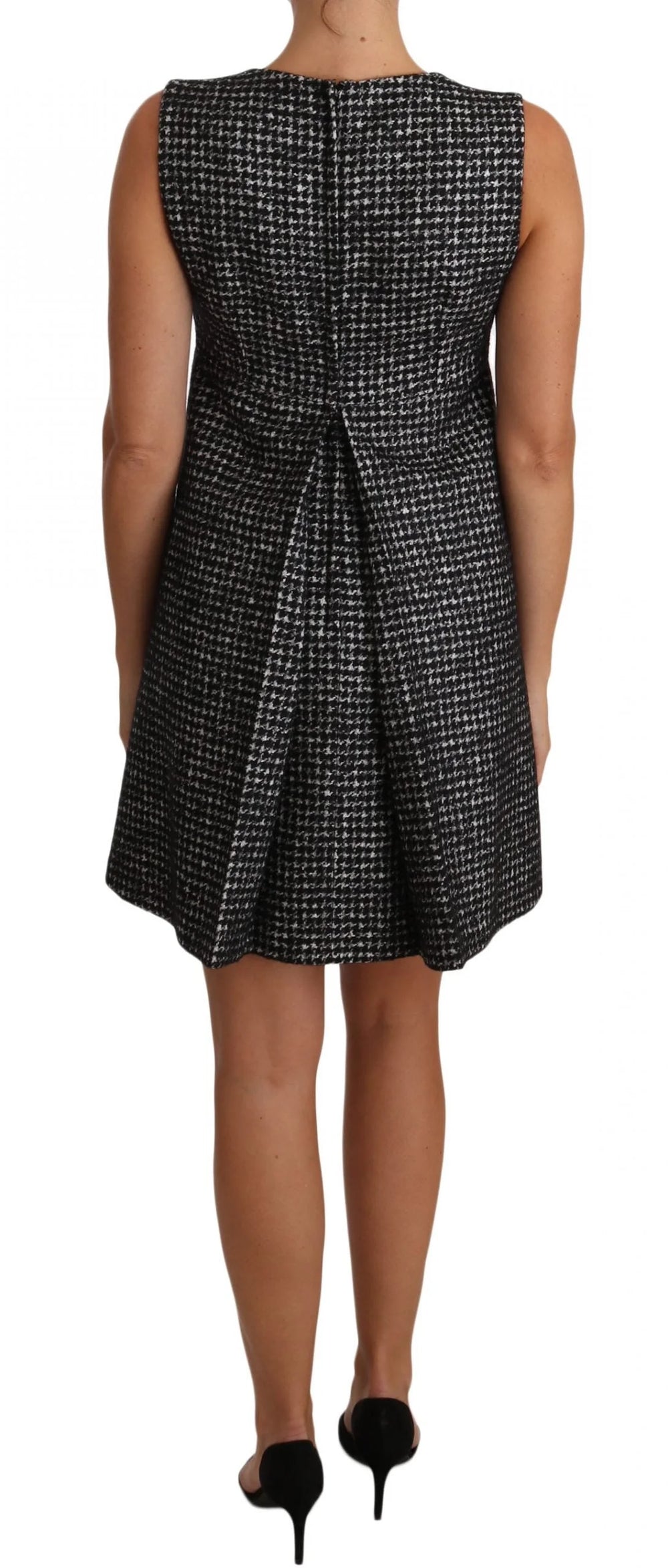 Dolce & Gabbana Gray Houndstooth Floral Appliqué Shift Mini Dress - IT40|S - Dresses