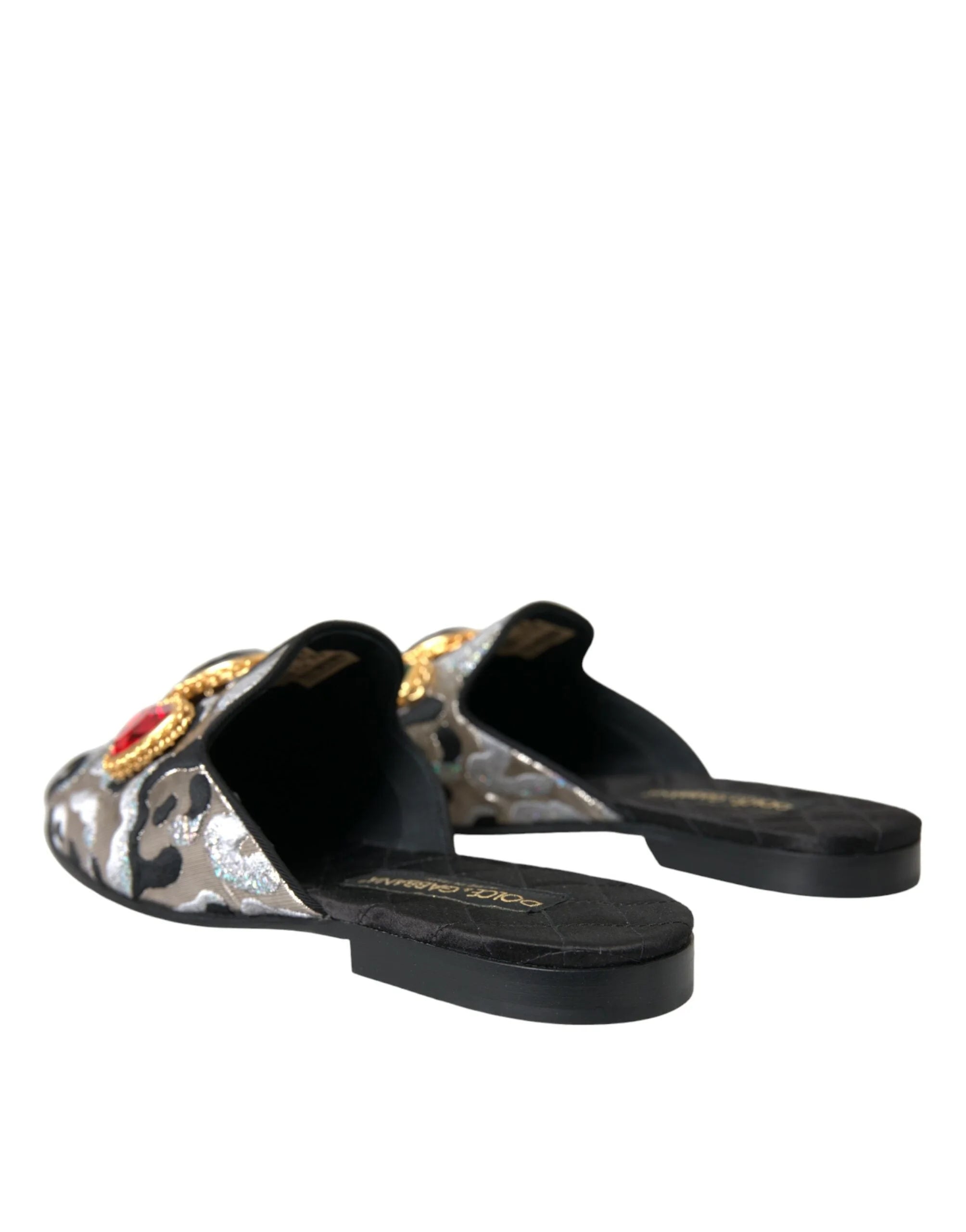 Dolce & Gabbana Gray Jacquard Crystal Mule Flat Sandals Shoes - EU40/US9.5 - Flats
