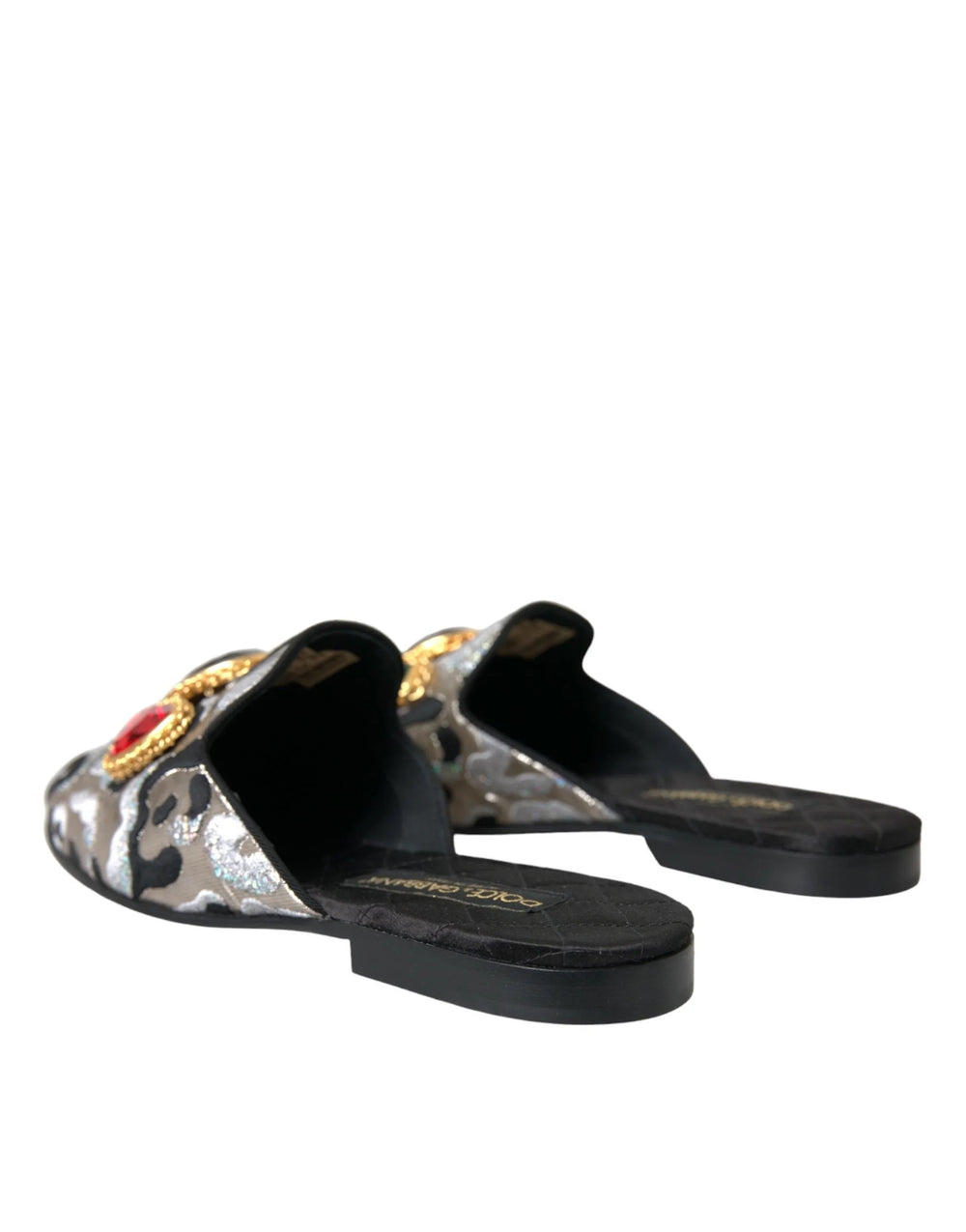 Dolce & Gabbana Gray Jacquard Crystal Mule Flat Sandals Shoes - EU40/US9.5 - Flats