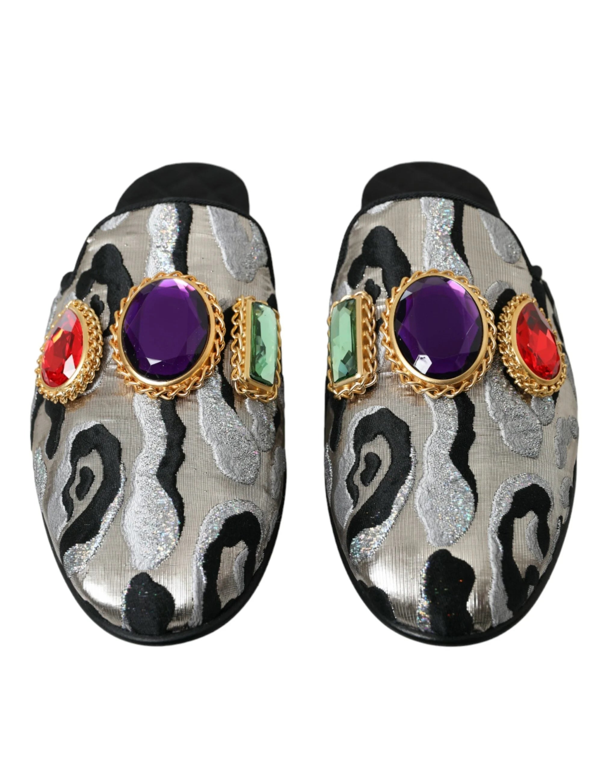 Dolce & Gabbana Gray Jacquard Crystal Mule Flat Sandals Shoes - EU40/US9.5 - Flats
