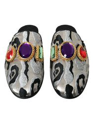 Dolce & Gabbana Gray Jacquard Crystal Mule Flat Sandals Shoes - EU40/US9.5 - Flats