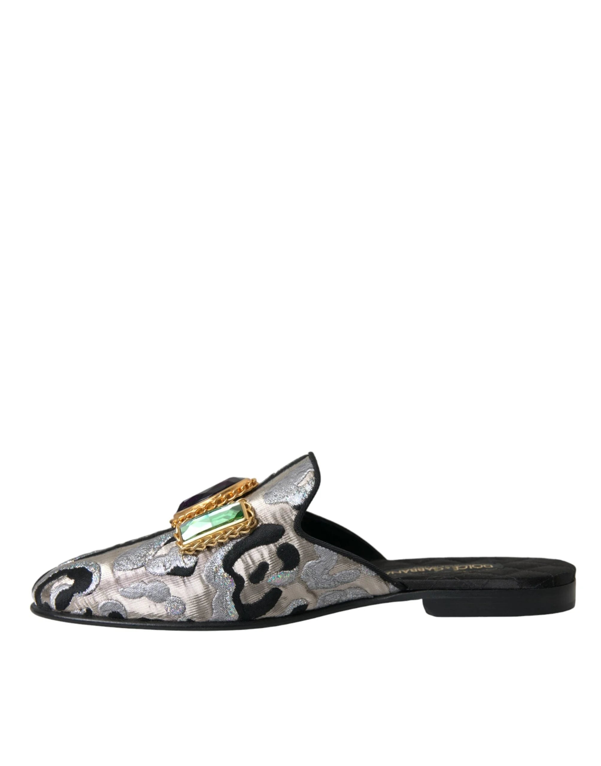 Dolce & Gabbana Gray Jacquard Crystal Mule Flat Sandals Shoes - EU40/US9.5 - Flats