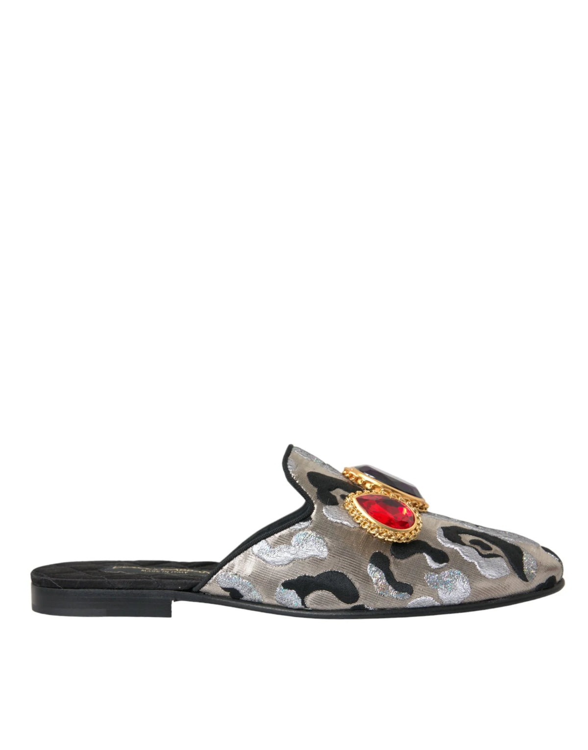 Dolce & Gabbana Gray Jacquard Crystal Mule Flat Sandals Shoes - EU40/US9.5 - Flats