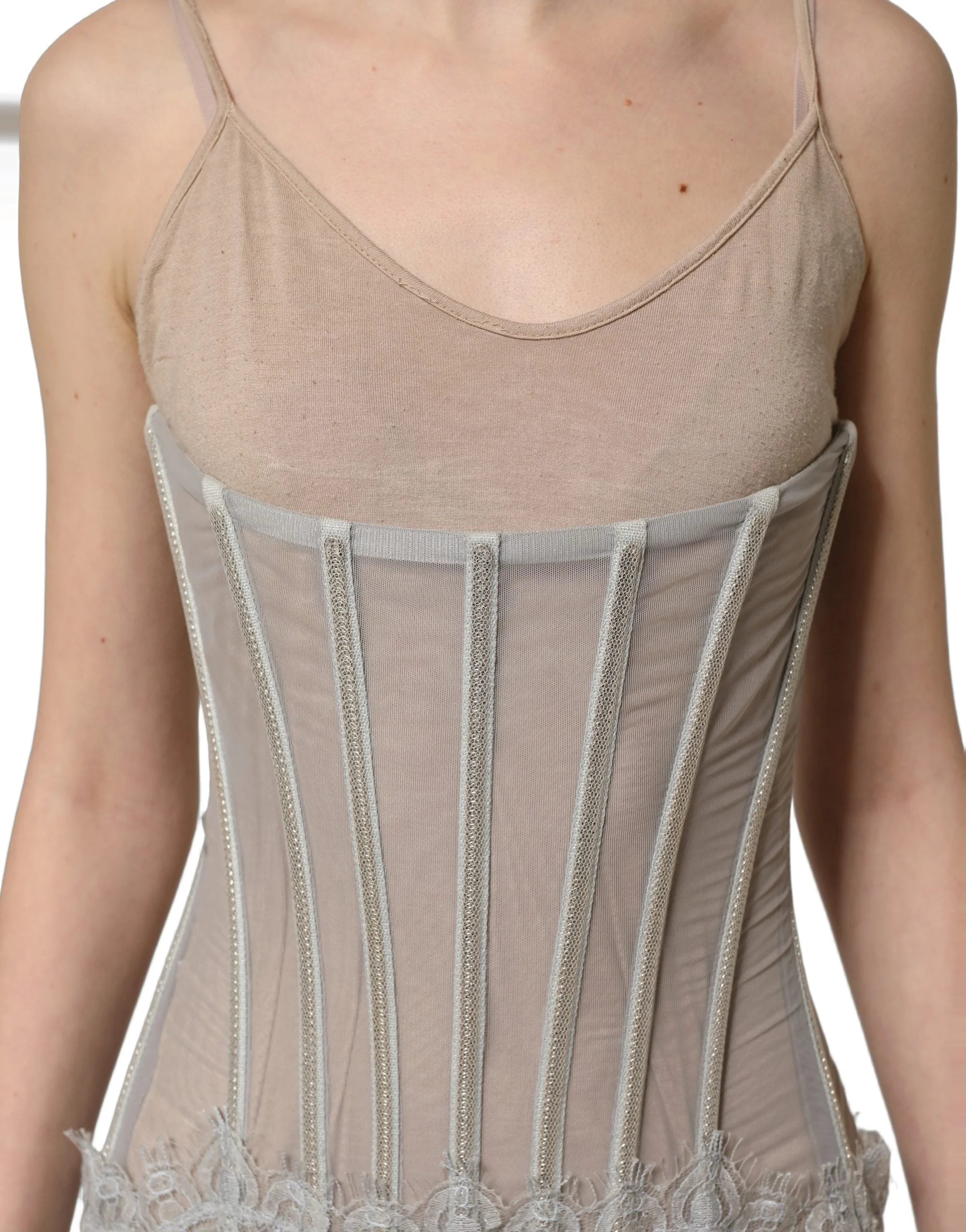 Dolce & Gabbana Gray Lace Corset Style Bodice Maxi Dress - IT40|S