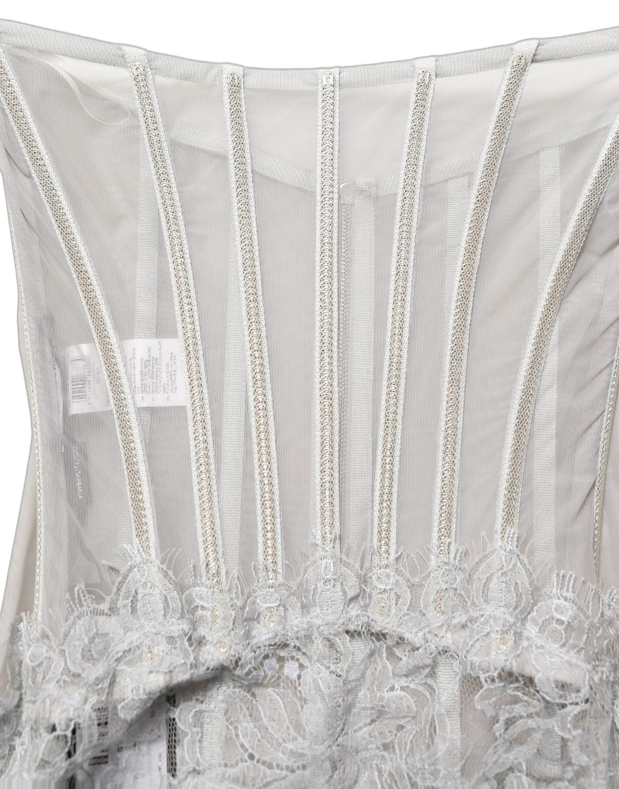 Dolce & Gabbana Gray Lace Corset Style Bodice Maxi Dress - IT40|S