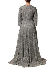 Dolce & Gabbana Gray Lace Long Sleeves Cotton Maxi Dress - IT44 | L