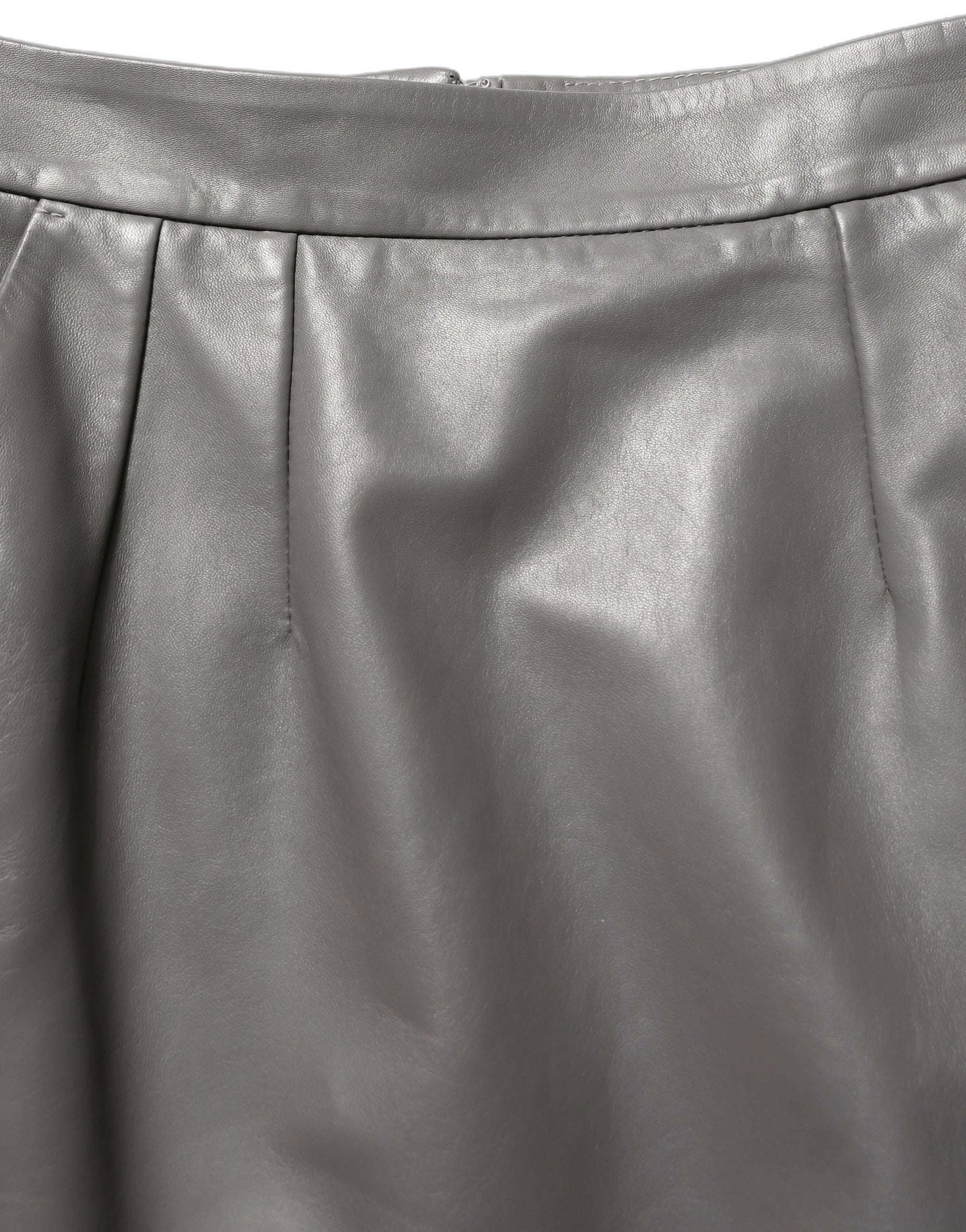 Dolce & Gabbana Gray Leather High Waist Pencil Cut Midi Skirt - IT40|S