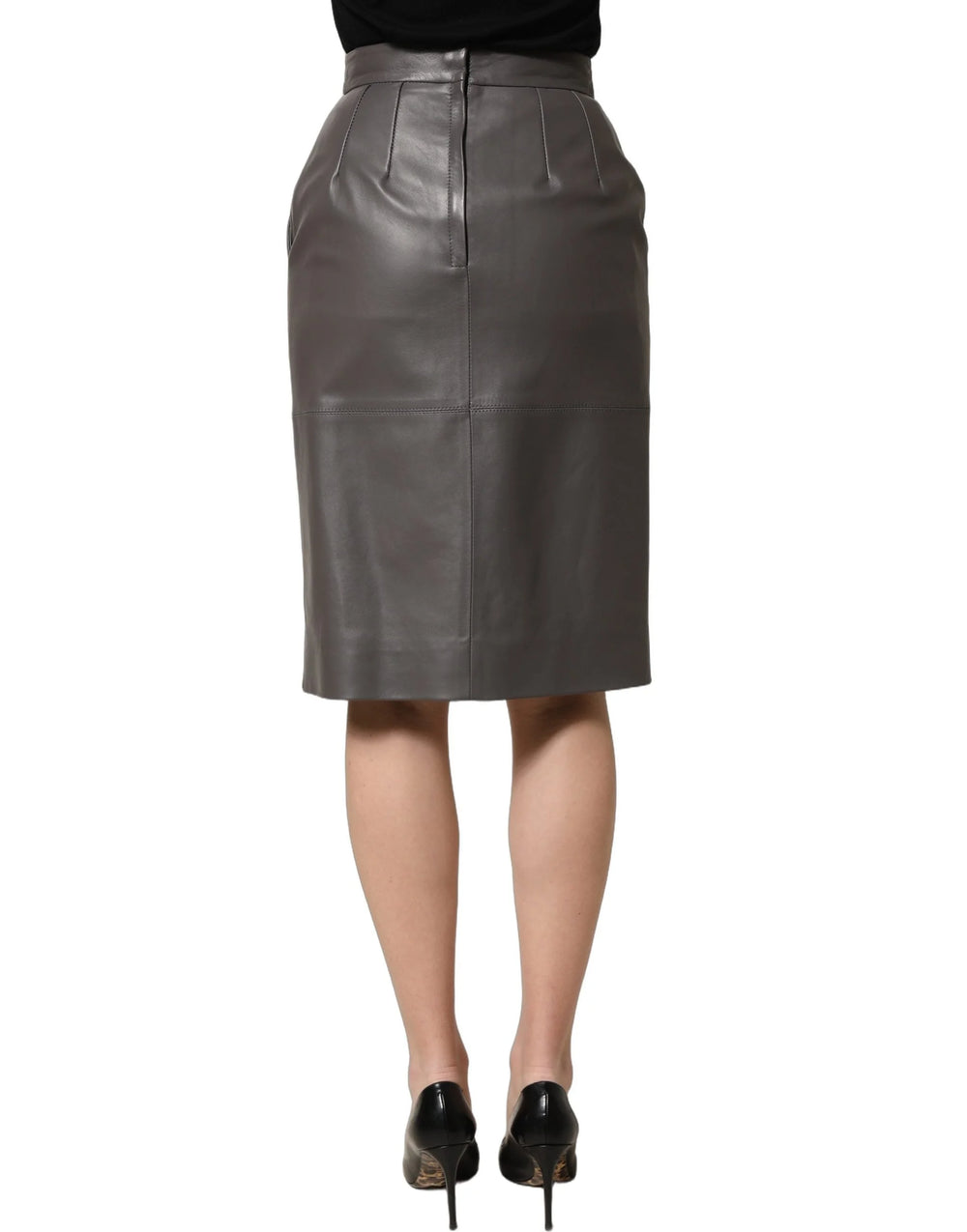 Dolce & Gabbana Gray Leather High Waist Pencil Cut Midi Skirt - IT40|S
