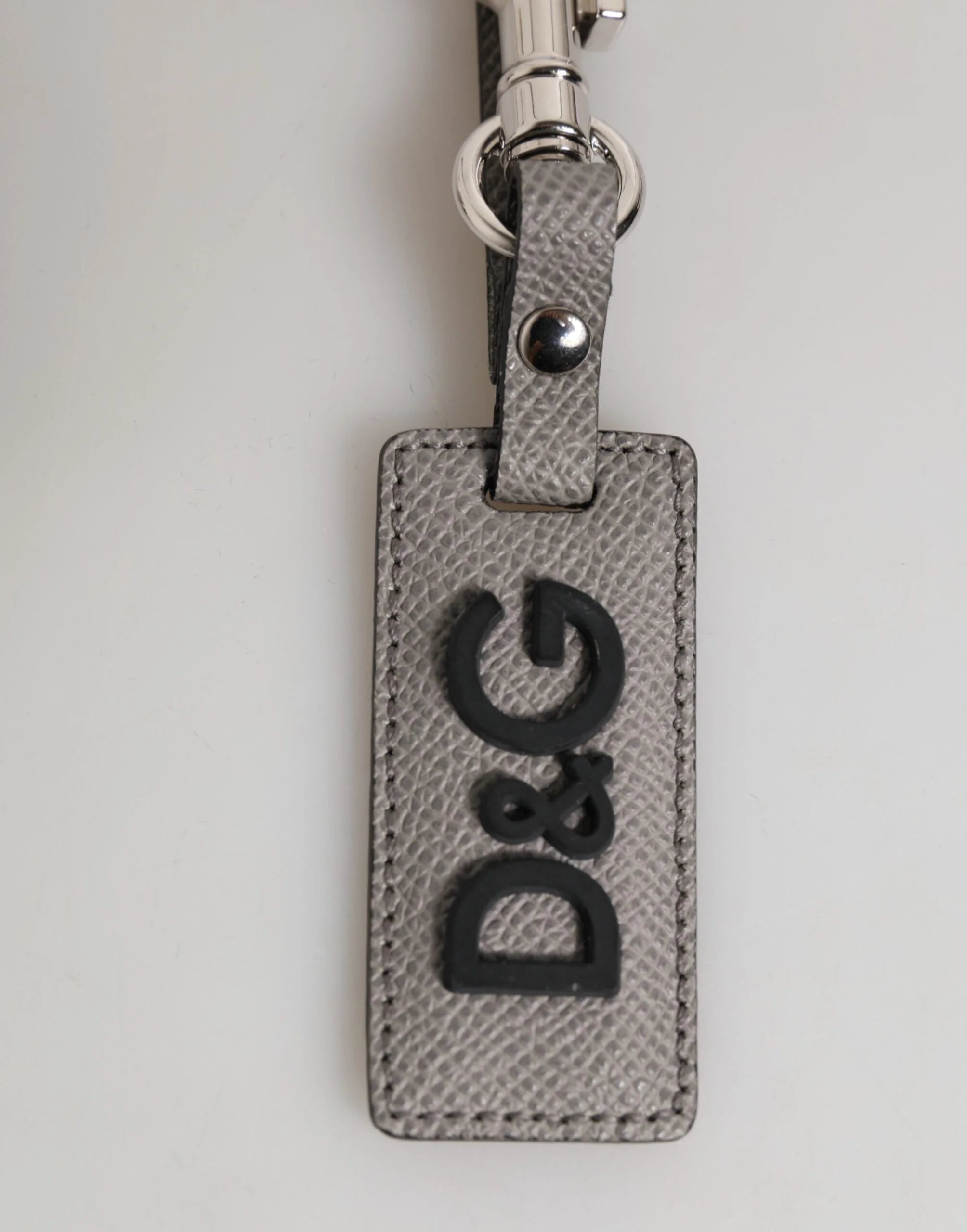 Dolce & Gabbana Gray Leather Logo Metal Ring Keychain Holder Men Keyring - Keychains