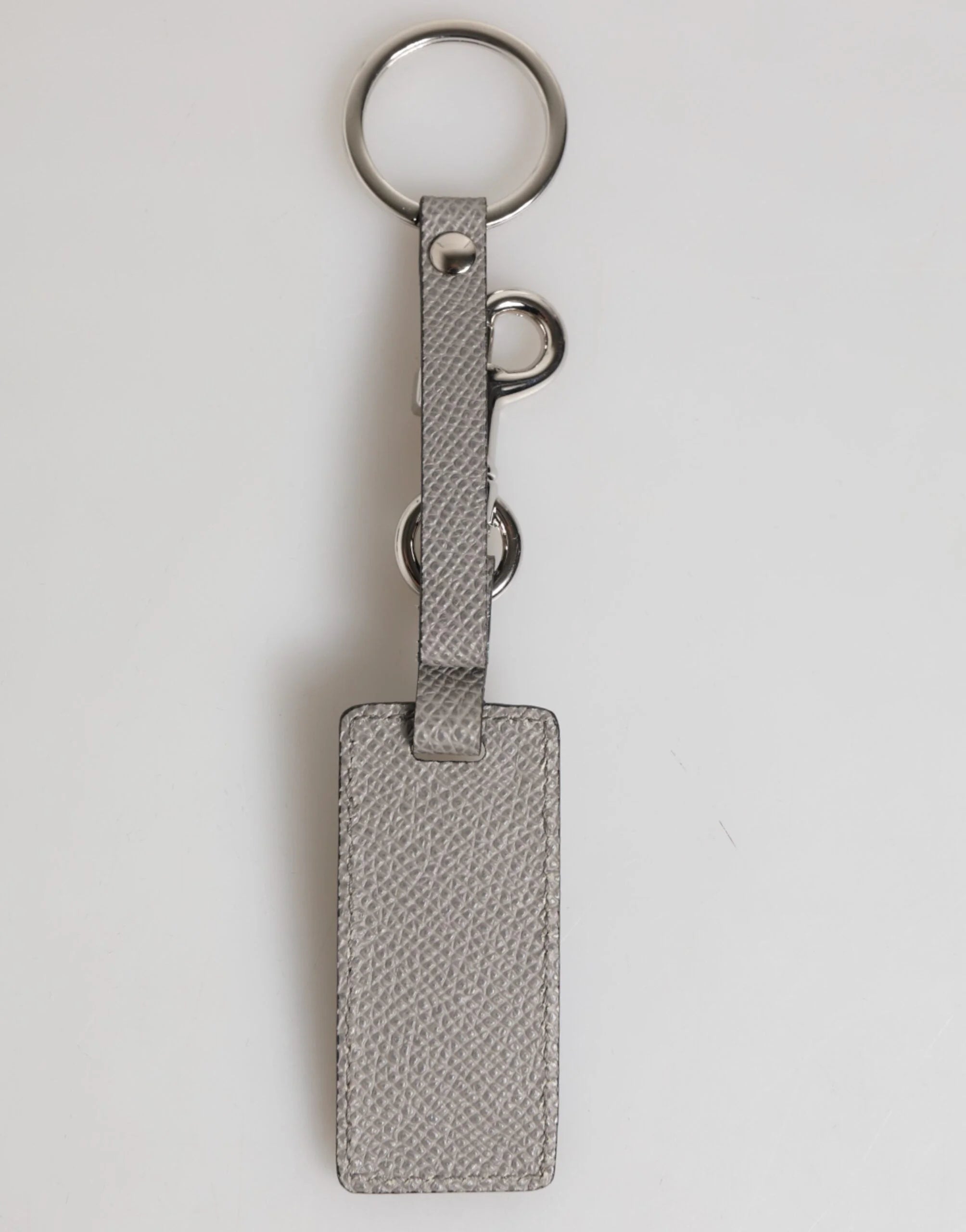 Dolce & Gabbana Gray Leather Logo Metal Ring Keychain Holder Men Keyring - Keychains